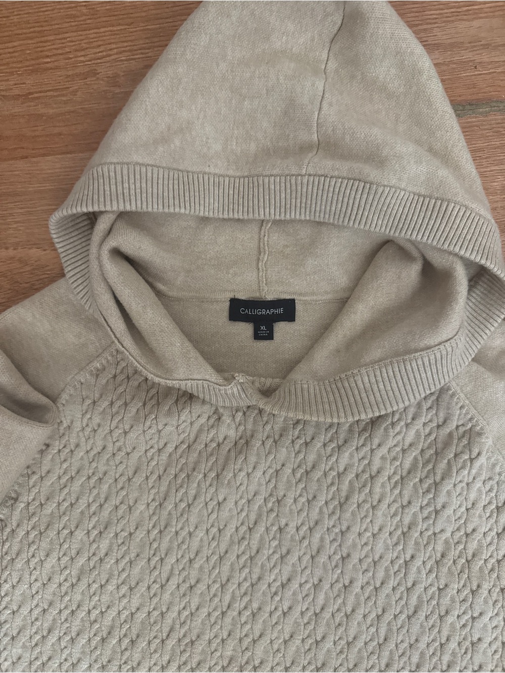 Calligraphie Cable Knit Cream Sweater Size XL Hooded